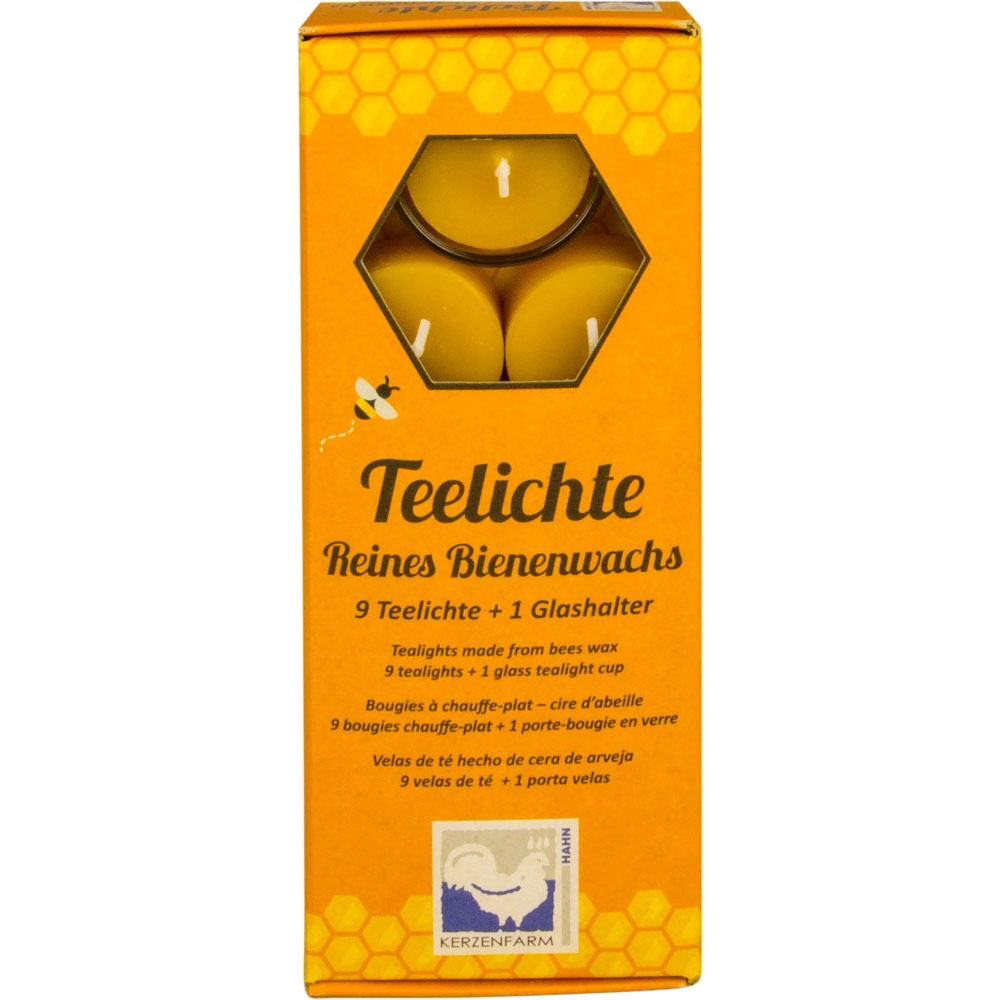 Kerzenfarm Hahn Bienenwachs Teelichte mit Glashalter